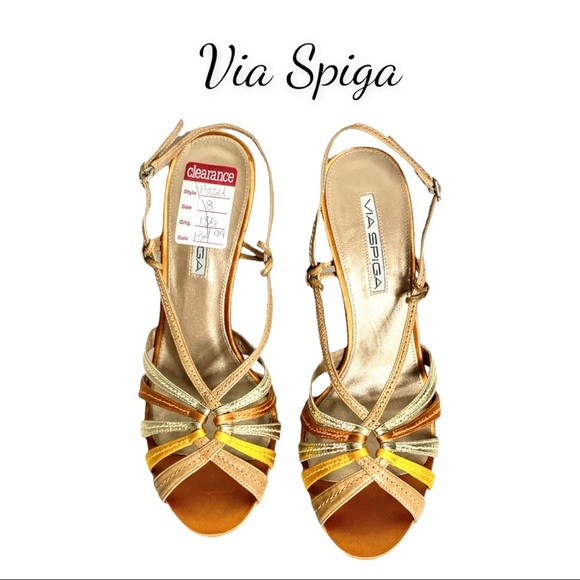 NWT Via Spiga Hazel Metallic Strappy Heels Sandals Gold Bronze 8M - Picture 1 of 14
